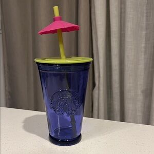Starbucks Hawaii Glass Tumbler with Pink Straw Umbrella